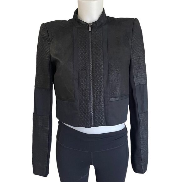 BCBGMAXAZRIA Women's Joshua Quilted Moto Cropped Full Zip Jacket Black Sz S NEW - Picture 1 of 13